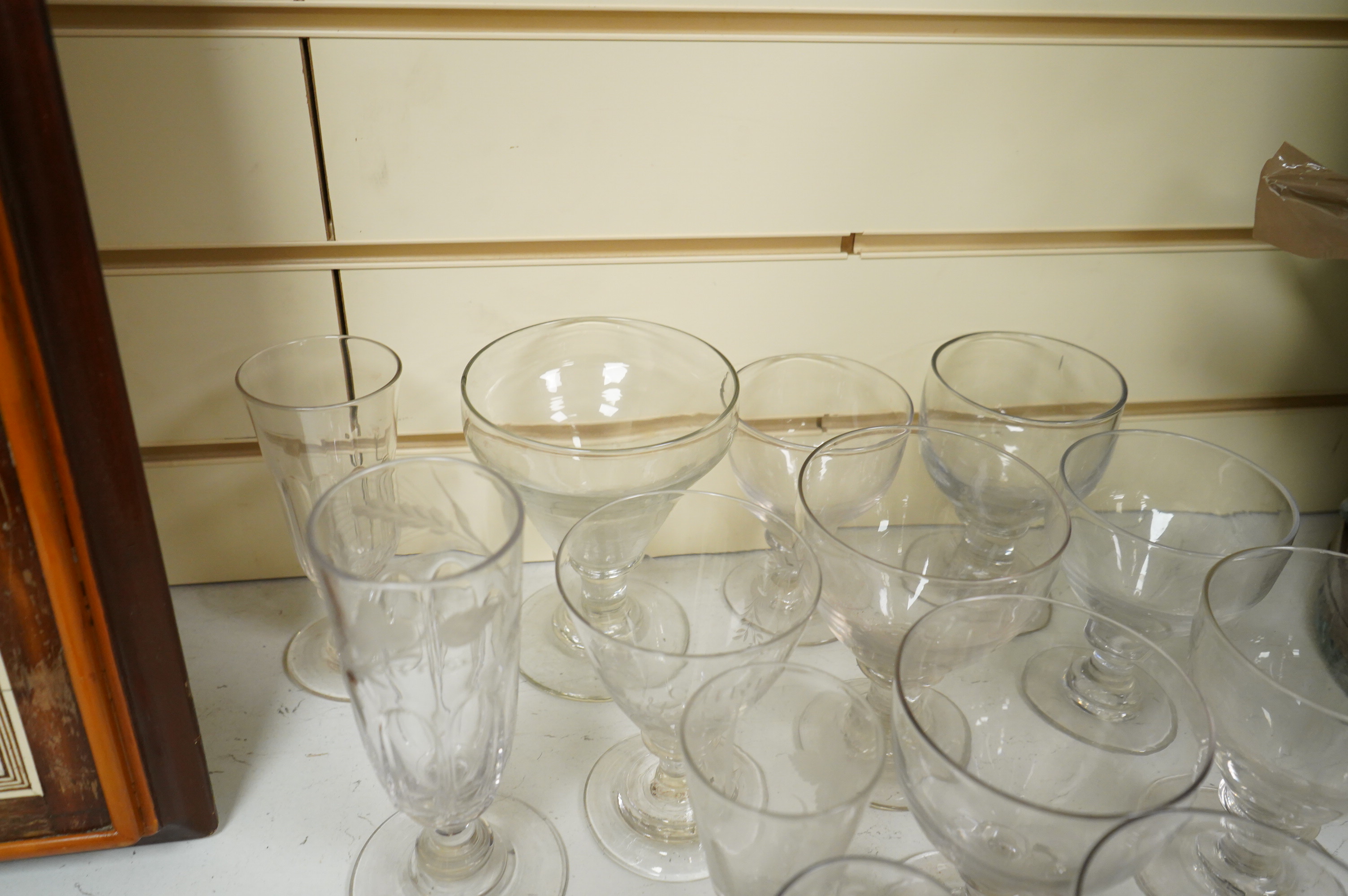 Twenty-one various drinking glasses, largely 19th century